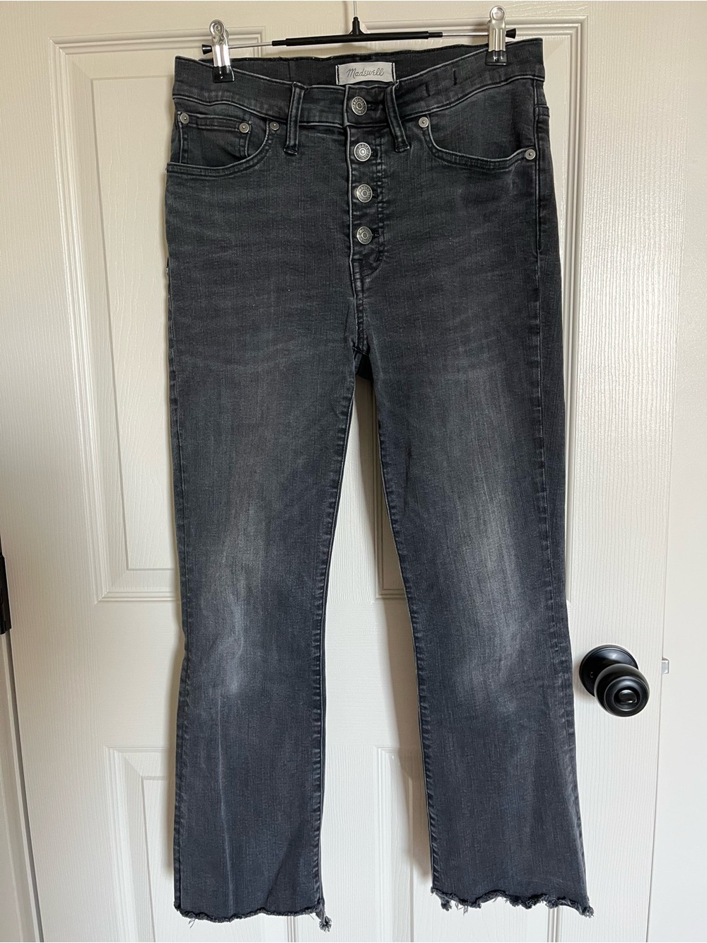 Madewell Washed Black High-Rise Button-Fly Flare Crop Jeans